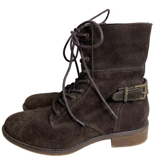 FAT FACE WomenBrown Suede Lace-Up Ankle Boots With Side Zipper & Buckle Detail 3 - Picture 1 of 5